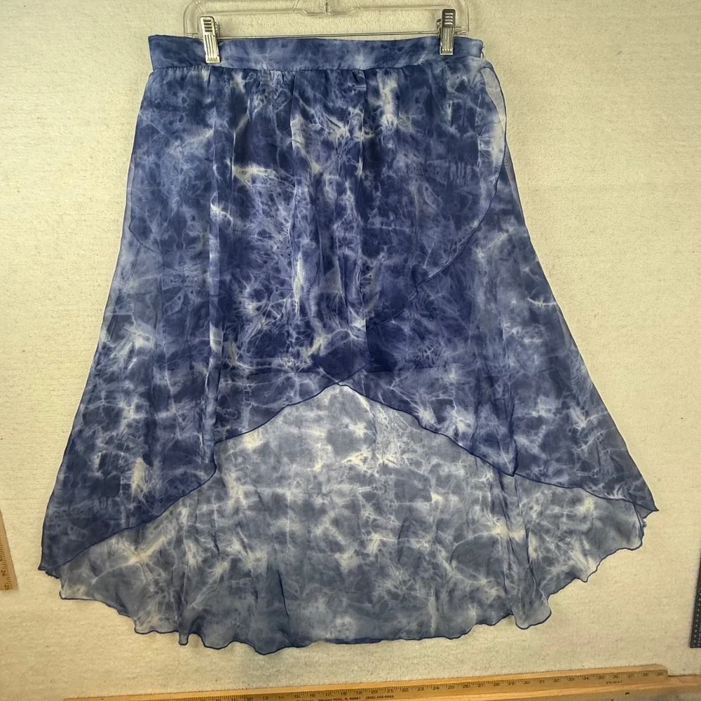 Charlotte‎ Russe shirt Blue Tie Dye High-Low Chiffon XL ethereal hippie flowy